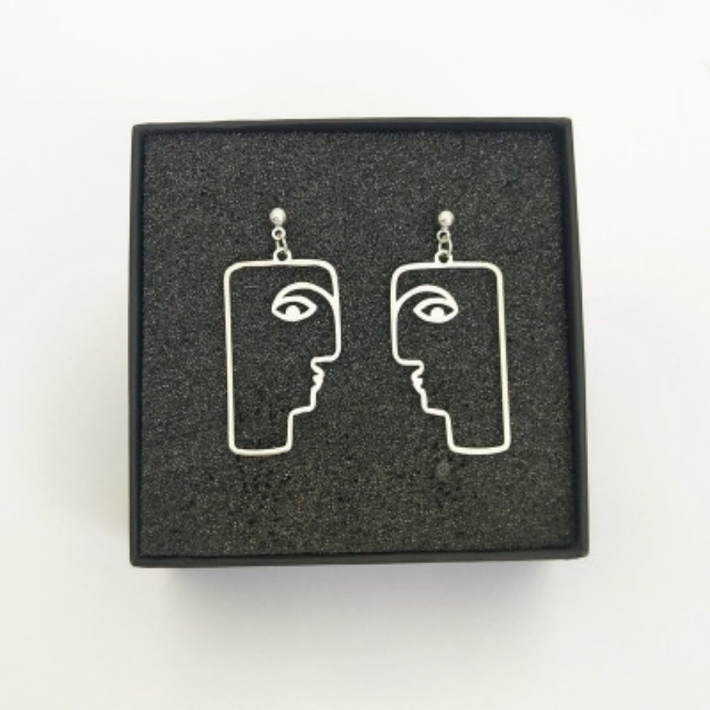 Picasso Abstract Portrait Face Drop Earrings - Picture 2 of 3